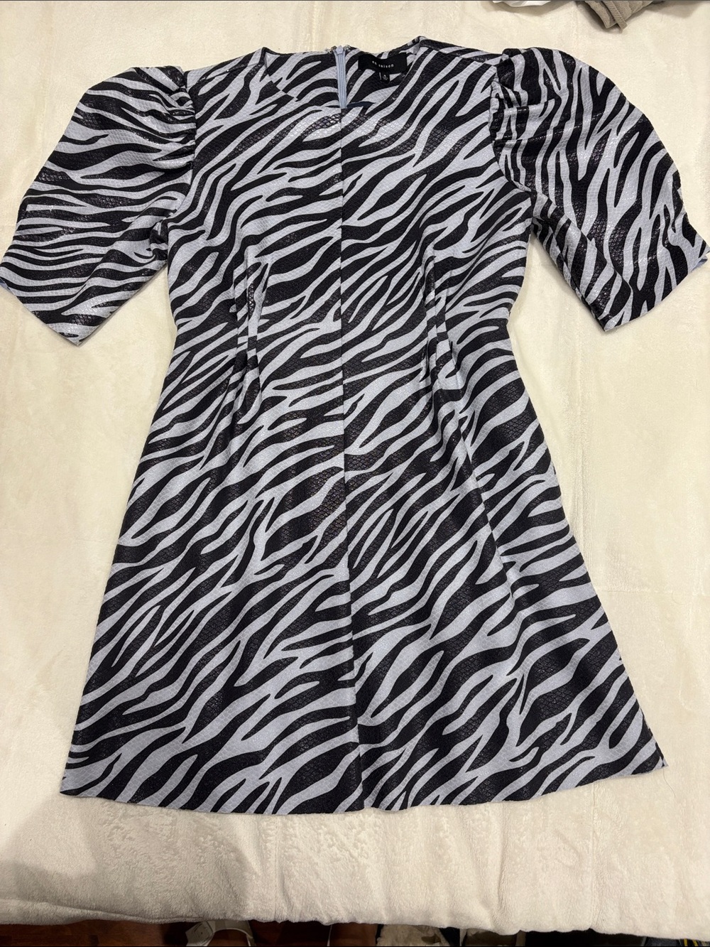 En Saison Zebra-Print Puff Sleeve Mini Dress - Black & White